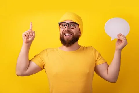 Man holding speech bubble Stock Photos