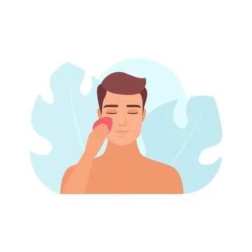 Man holding sponge to apply cream foundation and base makeup on skin Stock Illustration
