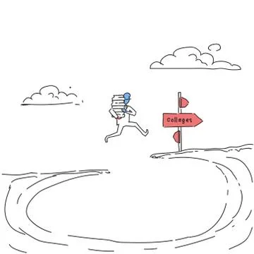 Man Holding Stack Of Book Jump Over Cliff Gap To Colleges Student Education Illustrazione stock