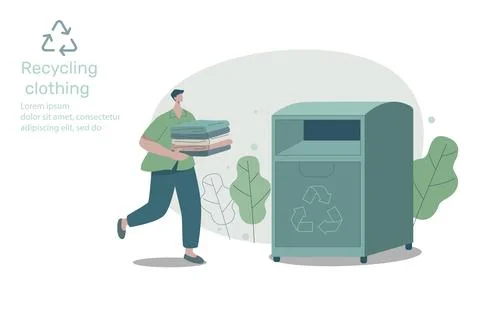 A man holding stack of clothes or textiles to donate, Recycle and sustainab.. Stock-Illustration