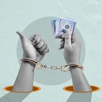 A man is holding a stack of money and thumbs up Stock Illustration