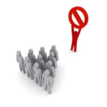Man holding stop sign in front of the team. Concept 3D illustration. Stockillustratie