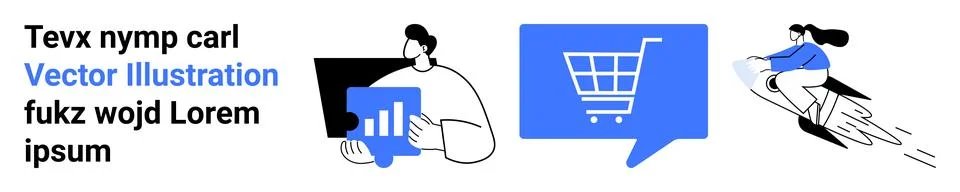 Man holding a tablet with a bar graph, shopping cart icon in speech bubble, w Stock Illustration