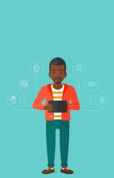 Man holding tablet computer Stock Illustration