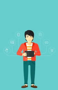 Man holding tablet computer Stock Illustration