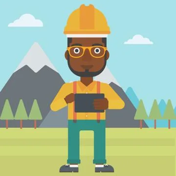 Man holding tablet computer 스톡 일러스트