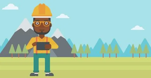 Man holding tablet computer イラスト素材