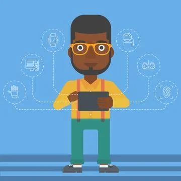 Man holding tablet computer Stock Illustration