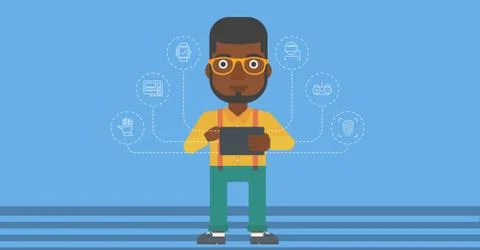 Man holding tablet computer Stock Illustration