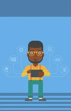 Man holding tablet computer Stock Illustration