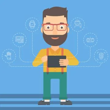 Man holding tablet computer Stock Illustration