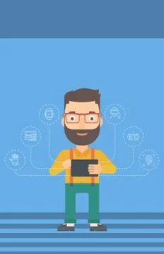 Man holding tablet computer Stock Illustration