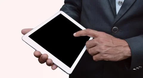 Man Holding Tablet Computer Side View Professionally Foto stock