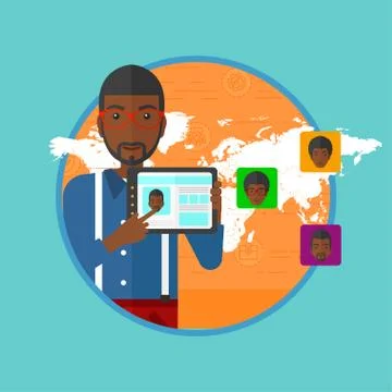 Man holding tablet computer with social network Stock Illustration