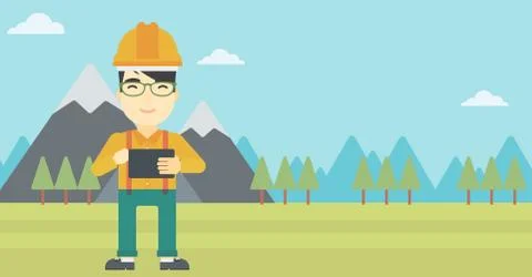 Man holding tablet computer vector illustration 스톡 일러스트