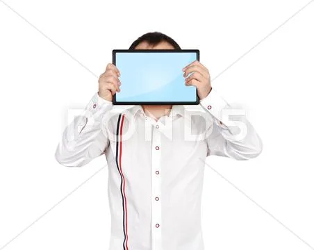Man holding tablet Stock Illustration
