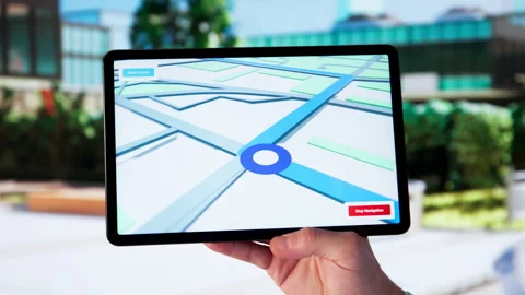 Man Holding Tablet Looking At GPS Map For Directions Stock Footage 328391988