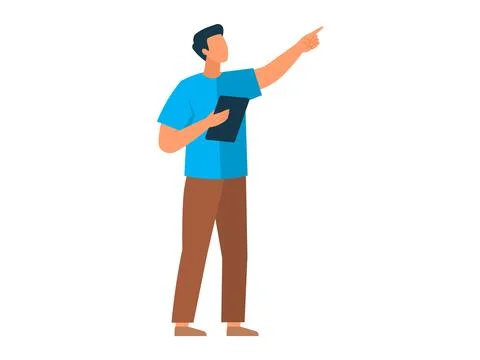Man holding tablet PC during online video conference call. Businessman using  Illustrazione stock