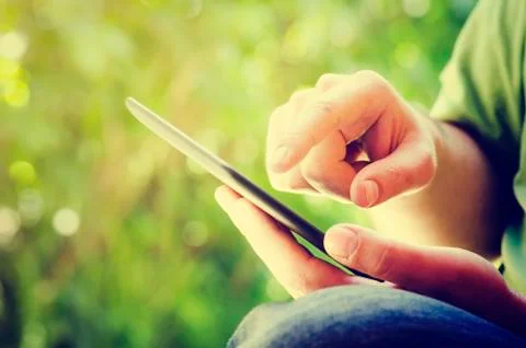 Man holding tablet 스톡 사진