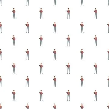 Man holding tablet seamless pattern digital illustration 스톡 일러스트