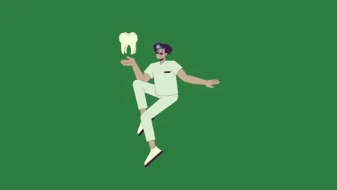 A man holding tooth and in white shirt is with on green screen baseball Stock Footage 337340961