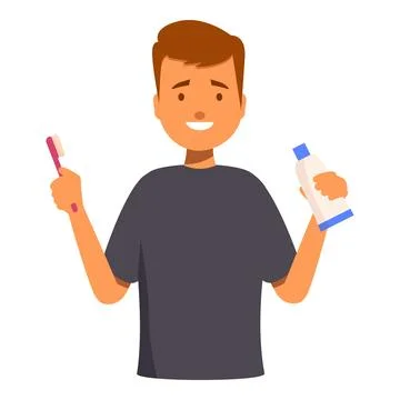Man holding toothbrush and toothpaste promoting oral hygiene Illustrazione stock