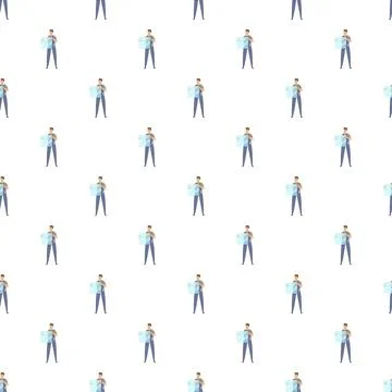 Man holding transparent screen device seamless pattern Stock Illustration