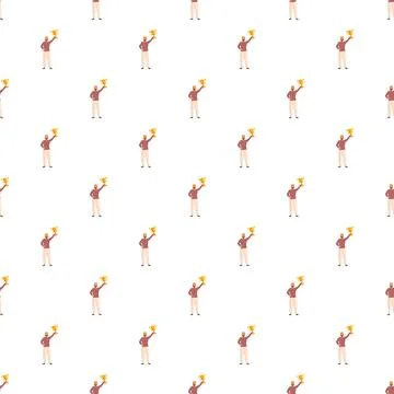 Man holding trophy cup seamless pattern background Stock Illustration