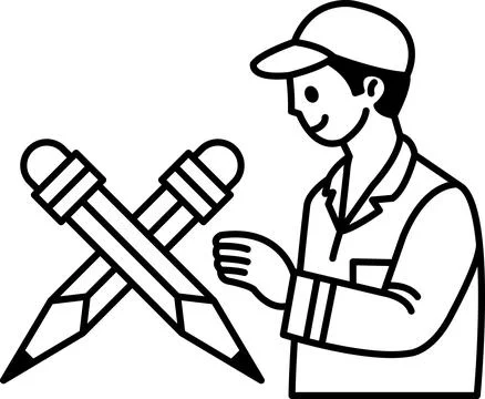 A man is holding two pencils in his hand Stock Illustration