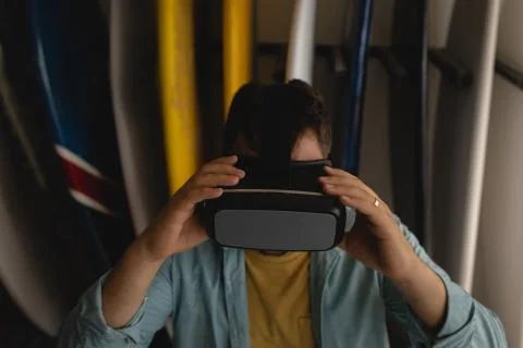 Man holding virtual reality headset in a workshop Stock Photos