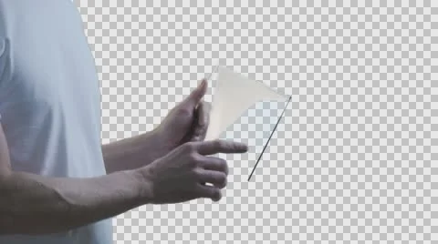 Man is Holding Virtual Tablet Walks Away Half-Turned Man Working on Forex Stock Footage 61530086
