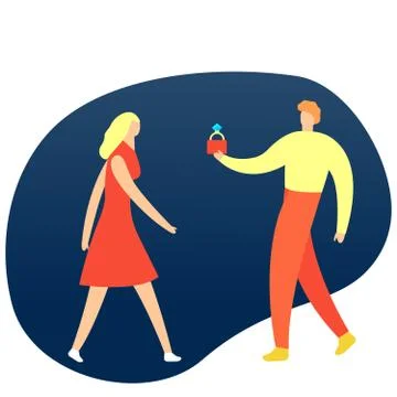 Man holding wedding ring and making a proposal to his girlfriend. Romantic Stock Illustration