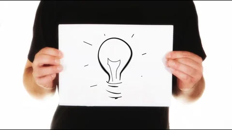 Man holding white message board with light bulb ,idea sign ,animated text Stock Footage 45851161