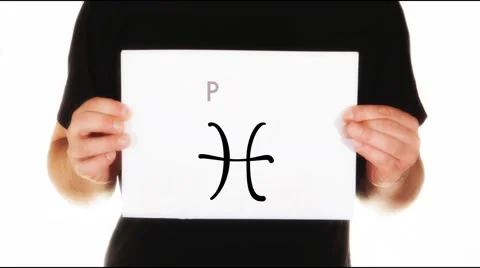 Man holding white message board with zodiac sign for Pisces animated Stock Footage 45855166