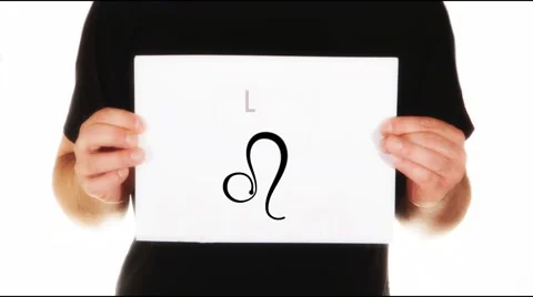 Man holding white message board with zodiac sign for Leo animated Stock Footage 45855196