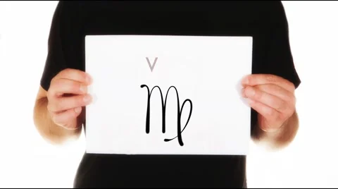 Man holding white message board with zodiac sign for Virgo animated Stock Footage 45855253