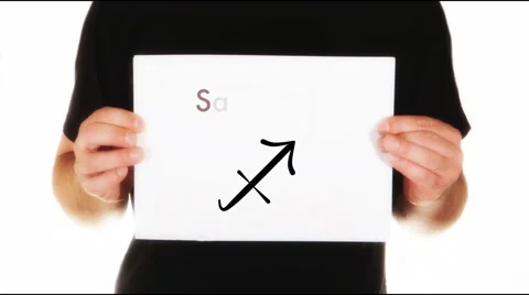 Man holding white message board text zodiac sign for Sagittarius animated Stock Footage 45855443