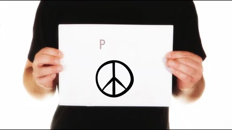 Man holding white message board with peace sign and text,animated Stock Footage 45859064