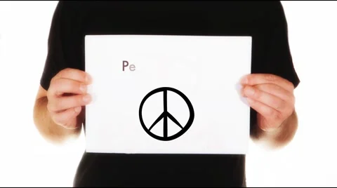 Man holding white message board with text peace with you and peace sign animated Stock Footage 45859733