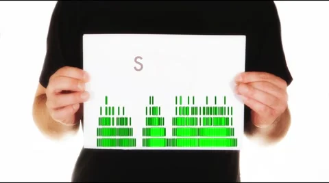 Man holding white message board with graphic eq Stock Footage 45859963