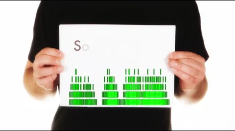 Man holding white message board with graphic eq and text sound check animated Stock Footage 45860018