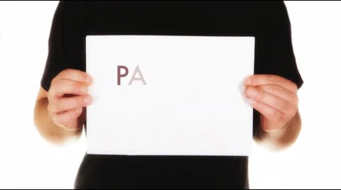 Man holding white paper with text pay off day Stock Footage 45851949