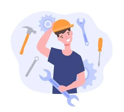 Man holding wrench Illustrazione stock