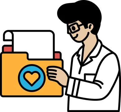 A man is holding a yellow folder with a heart on it Stock Illustration
