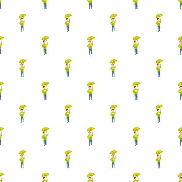 Man holding yellow umbrella pattern protection from rain Stock Illustration