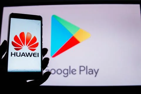 A man holds an android-smartphone Stock Photos