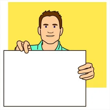 A man holds a blank sheet for text or image. Stock Illustration