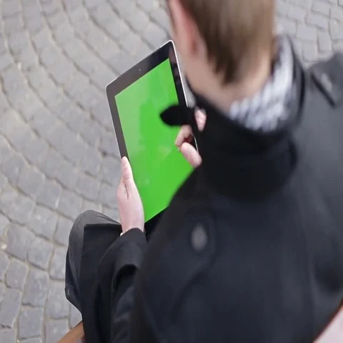 A man holds a blank tablet Stock Footage 69617198