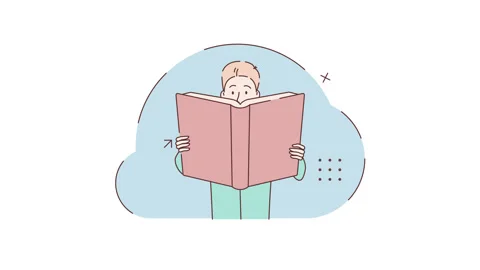 Man holds a book, a student reading a textbook in hands. Red book Video stock 331809617