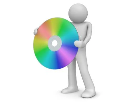 Man holds compact disc (3d characters isolated on white background series) Stock Illustration